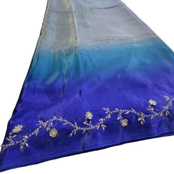 Blue and Grey Saree with Sequins and Beads- Unstitched- NEW - Picture 8 of 11